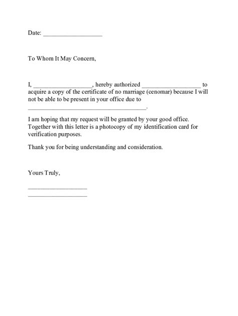 Authorization Letter For Cenomar Certificate of Marriage .